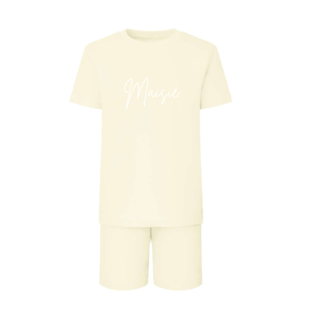 Oat Colour Summer Loungewear Set – Shorts & Top | Free Personalisation