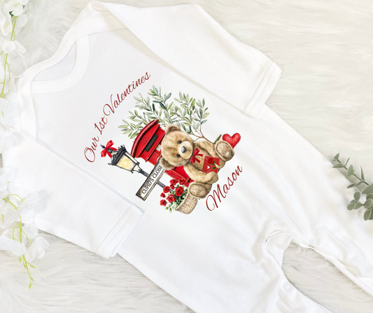 1st Valentines - Teddy Theme Sleepsuit