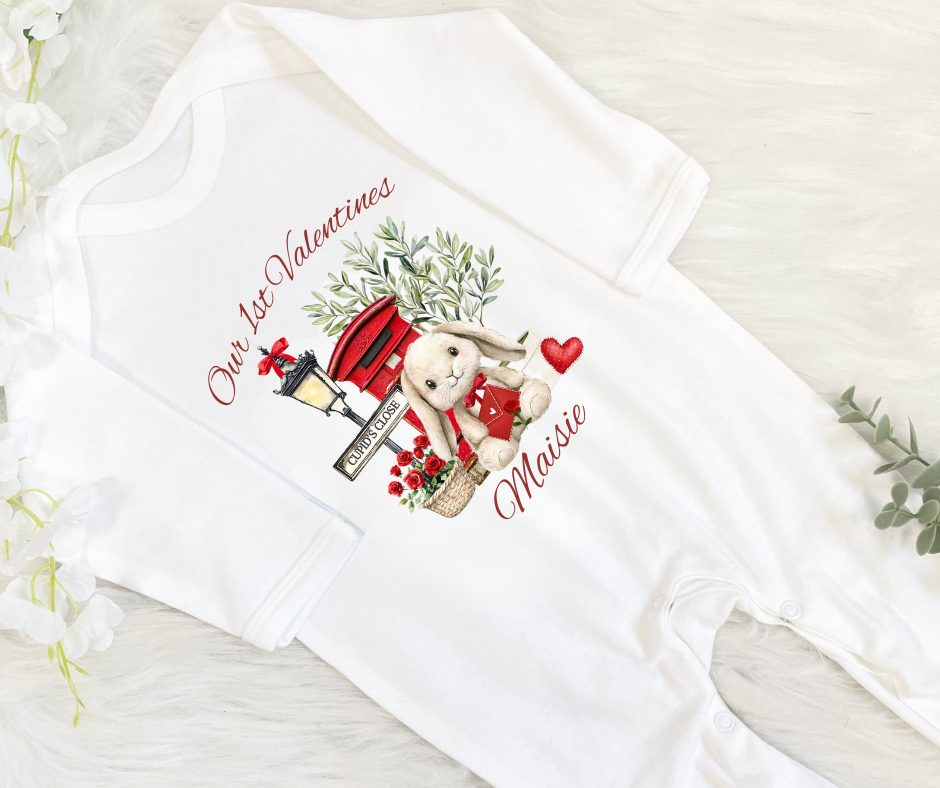 1st Valentines - Bunny Theme Sleepsuit