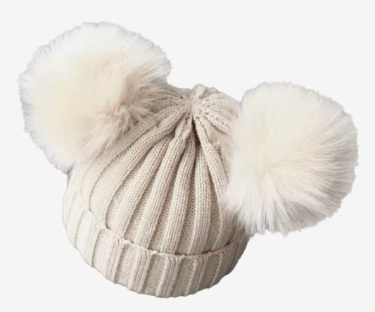 Winter Knitted Hat Beanie with Two Double Pom Pom 1-3 Years